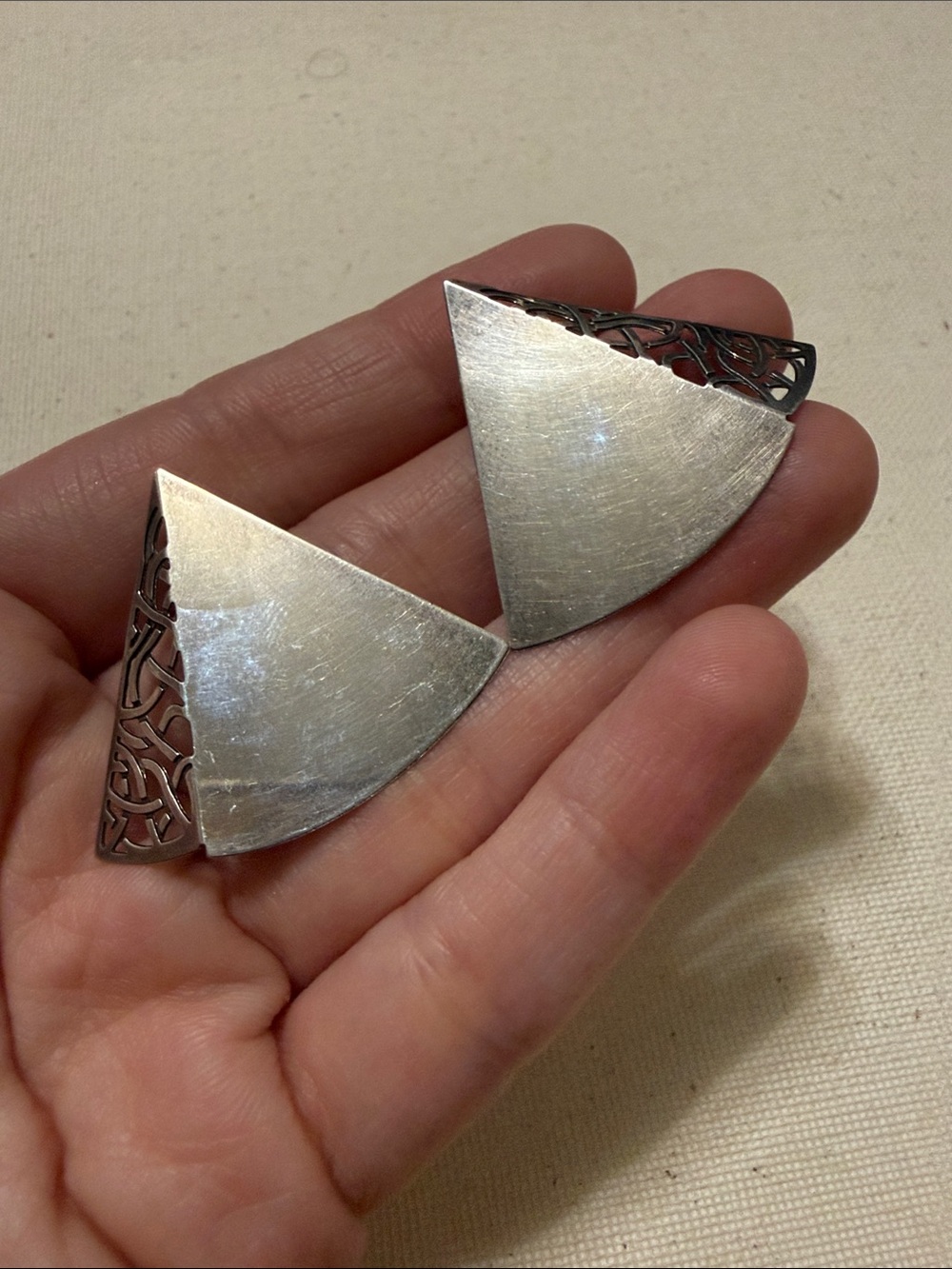 Sterling Silver 925 Geometric Fan Earrings